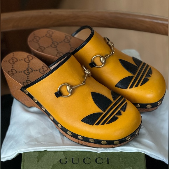 Gucci + Adidas RARE yellow and black horsebit wooden clogs SZ 39 🤌🔥⭐️⚡️👩‍🎤 - Picture 10 of 16